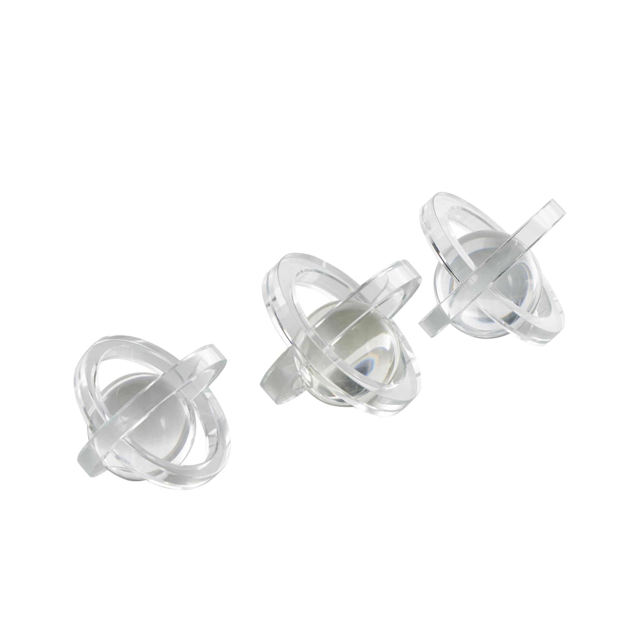 4", 4", 3"H Clear Glass Orb Geometric Sculpture with Overlapping Rings and Ball Center, by DecMode (3 Count)