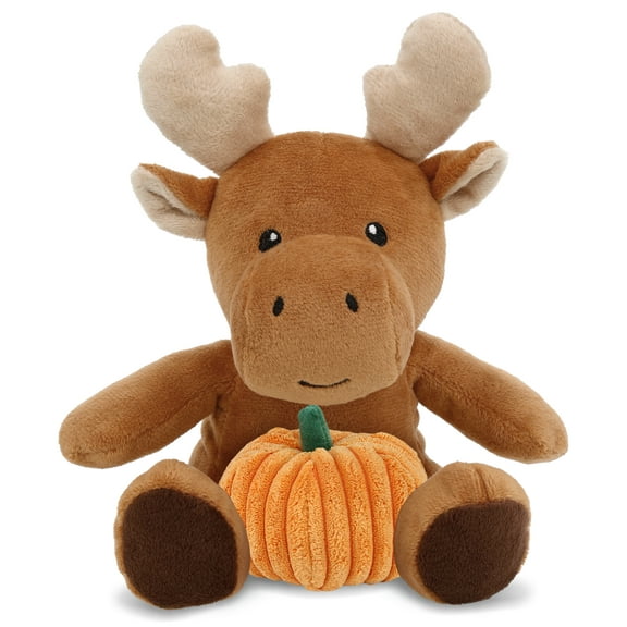 DolliBu Super Soft Moose Stuffed Animal with Pumpkin Decor - Pumpkin Plush Animal for Fall, Halloween and Thanksgiving, Pumpkin Toy for Baby, Kids, Adults - 6 Inches