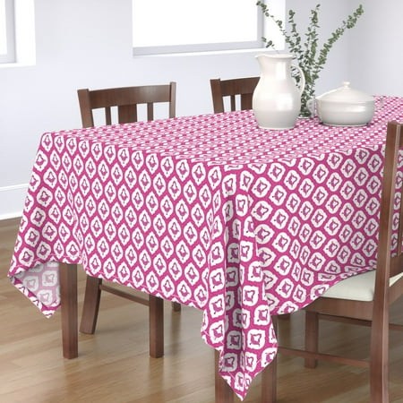 

Cotton Sateen Tablecloth 70 x 108 - Pink Bright Flowers Trellis Ogee Traditional Floral Boho Moroccan Print Custom Table Linens by Spoonflower
