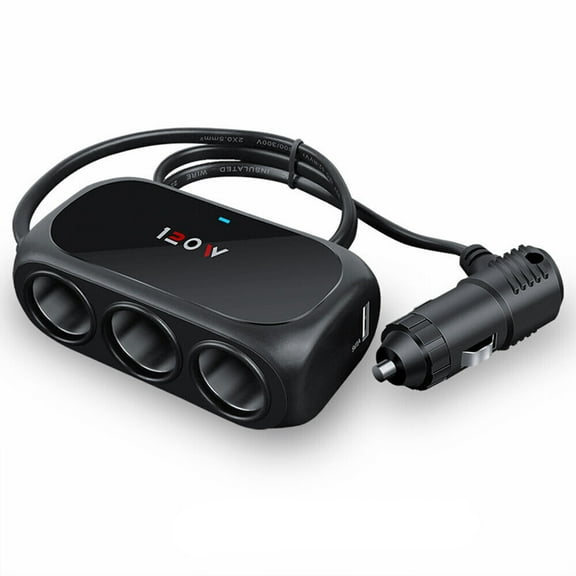 3 Way 12V 24V Multi Socket Car Cigarette Lighter Splitter USB Charger Adapter -Black