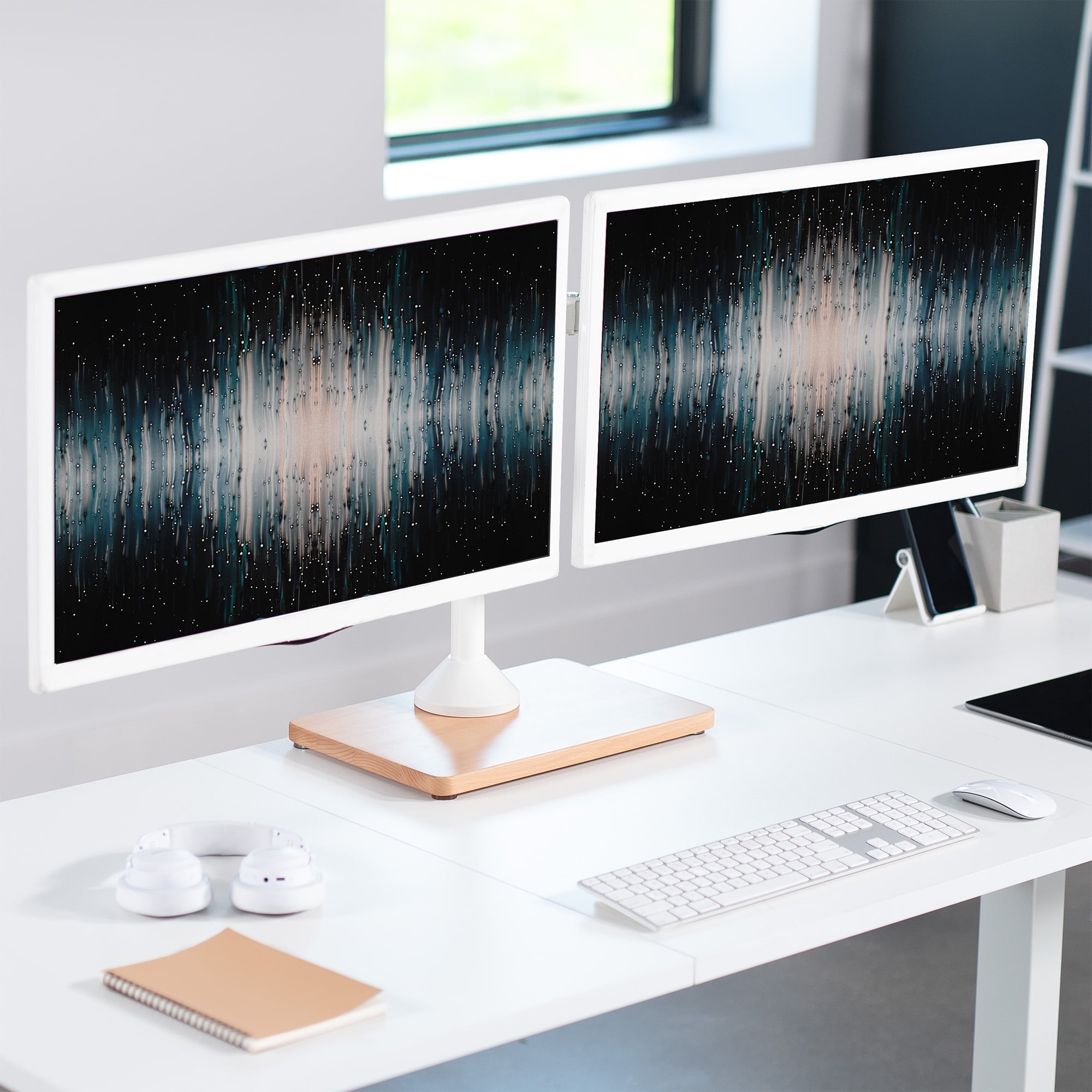 VIVO Dual Monitor Adjustable Mount w/ Wood Base, Fits Computer Screens up to 32"