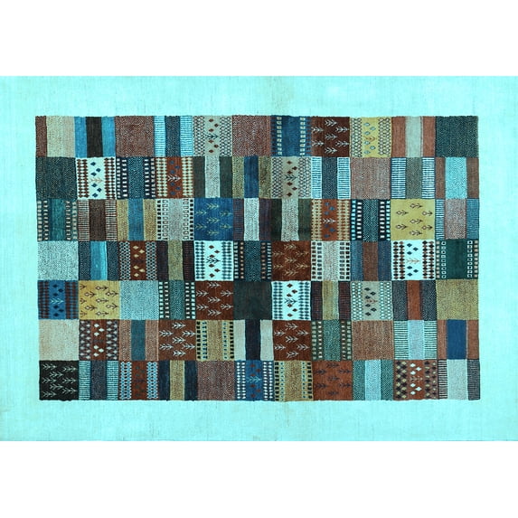 Ahgly Company Indoor Rectangle Solid Light Blue Modern Area Rugs, 5' x 8'