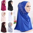 thumbnail image 1 of Visland Women Muslim Hijab Scarf, Fashion Casual Solid Color Lace Rhinestone Design Soft Cozy Islamic Turban Cap Wrap Head Scarf Pull on Headwear for Daily Wear, 1 of 7