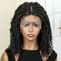 Braided Wigs for Black Women Lace Front Knotless Box Short Bob Twist Braided Wigs Synthetic Lace Front Braided Wigs with Baby Hair Handmade Braided Wigs 14 inches (1B Color)