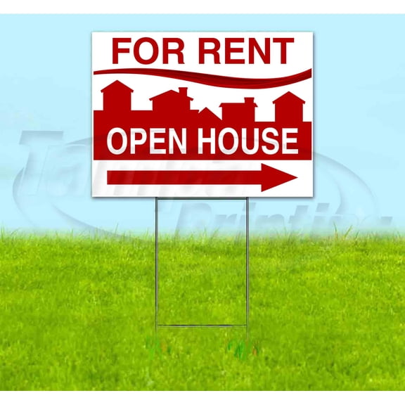 For Rent Open House Right (18" x 24") Yard Sign, Includes Metal Step Stake