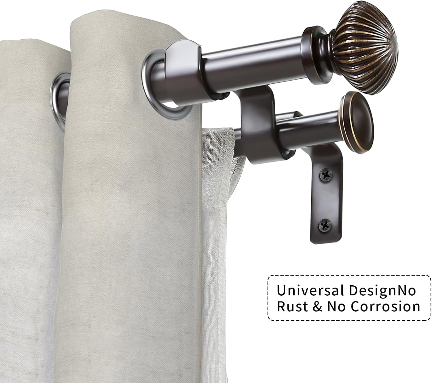 eTeckram 5/8" Double Curtain Rod with Bateau Finials,Bronze Gold,84‘’-120‘’