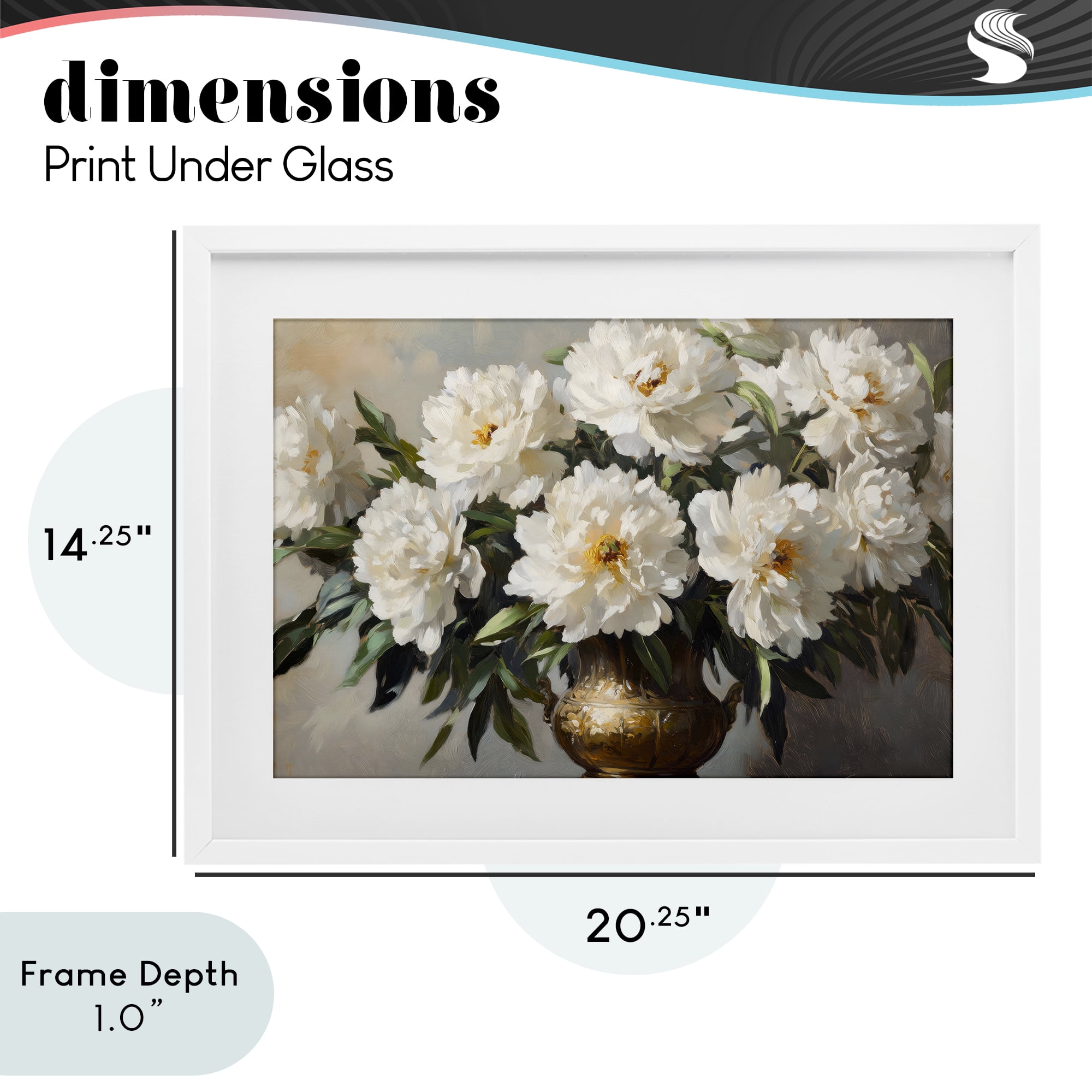 Stupell Industries Golden Vase with Peonies White Framed Print Under Glass, design by Petal Prints Design
