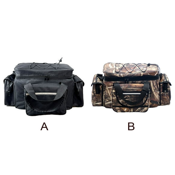 Fishing Tackle Bag Portable Storage Bags with Large Capacity Storage Adjustable Strap Bait Fish Tool Pouch Handbag for Hiking Hunting Backpacking Black