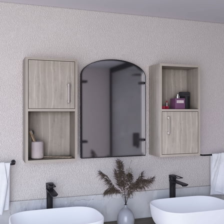 Compact White Oak Wall Mounted Cabinet - 2 Doors, 2 Shelves for Bathroom Use