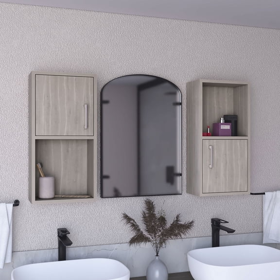 Compact White Oak Wall Mounted Cabinet - 2 Doors, 2 Shelves for Bathroom Use