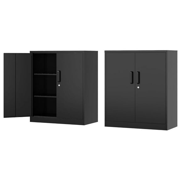 Metal Storage Cabinet-36” Tall Steel File Cabinets with Lockable Doors and Adjustable Shelves-Black Steel Storage Cabinet for Home, School, Office, Garage