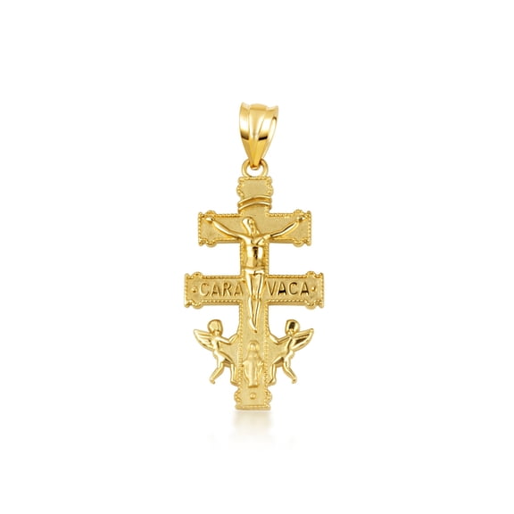 Gold Spanish Caravaca Cross Crucifix Jesus Christ Angels (10K Yellow Gold, Pendant)