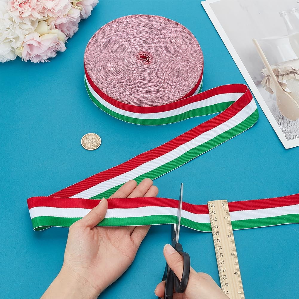 PH 1.57 Inch Stripes Ribbon 50 Yards Red White Green Grosgrain Ribbon Italian Flag Patriotic Double Face Striped Ribbon for Gift Wrapping Crafts Party Christmas Decoration Colorful