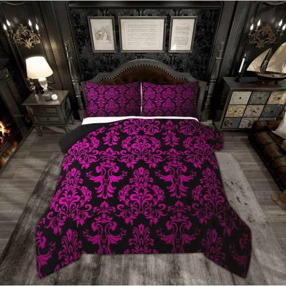 Manfei Boho Damask Adult Bedding Comforter Set, Retro Western Flower Print Twin Comforter Sets, Mandala Bohemian Style Reversible Bedding Set, Microfiber Bedroom Decor, 2 Pieces