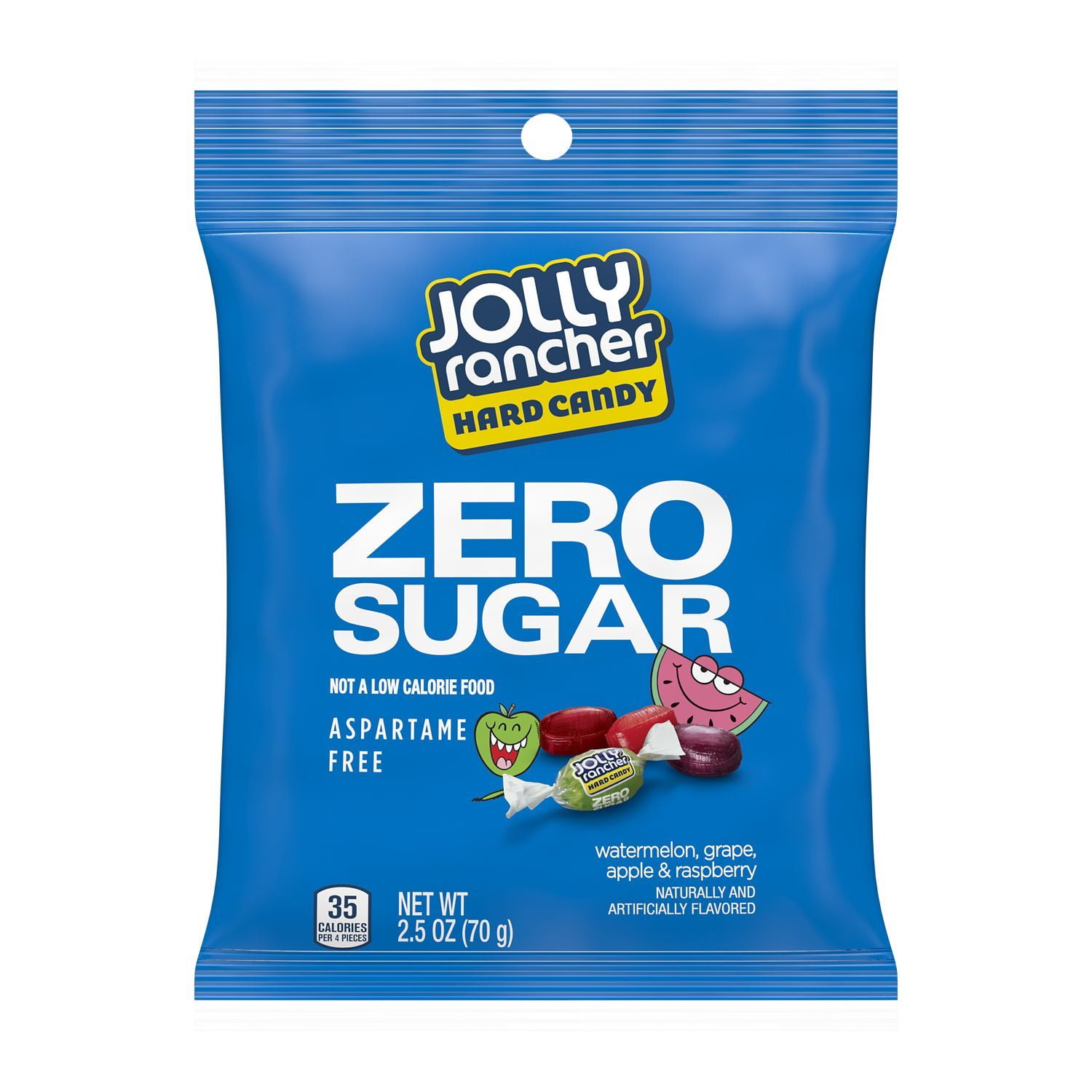 JOLLY RANCHER, Zero Sugar Assorted Fruit Flavored Hard Candy, Individually Wrapped, Aspartame Free, 2.5 oz, Bag