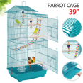thumbnail image 2 of Topeakmart 39''H Metal Birdcage Parrot Cage with Toys & Ladder, Teal Blue, 2 of 14