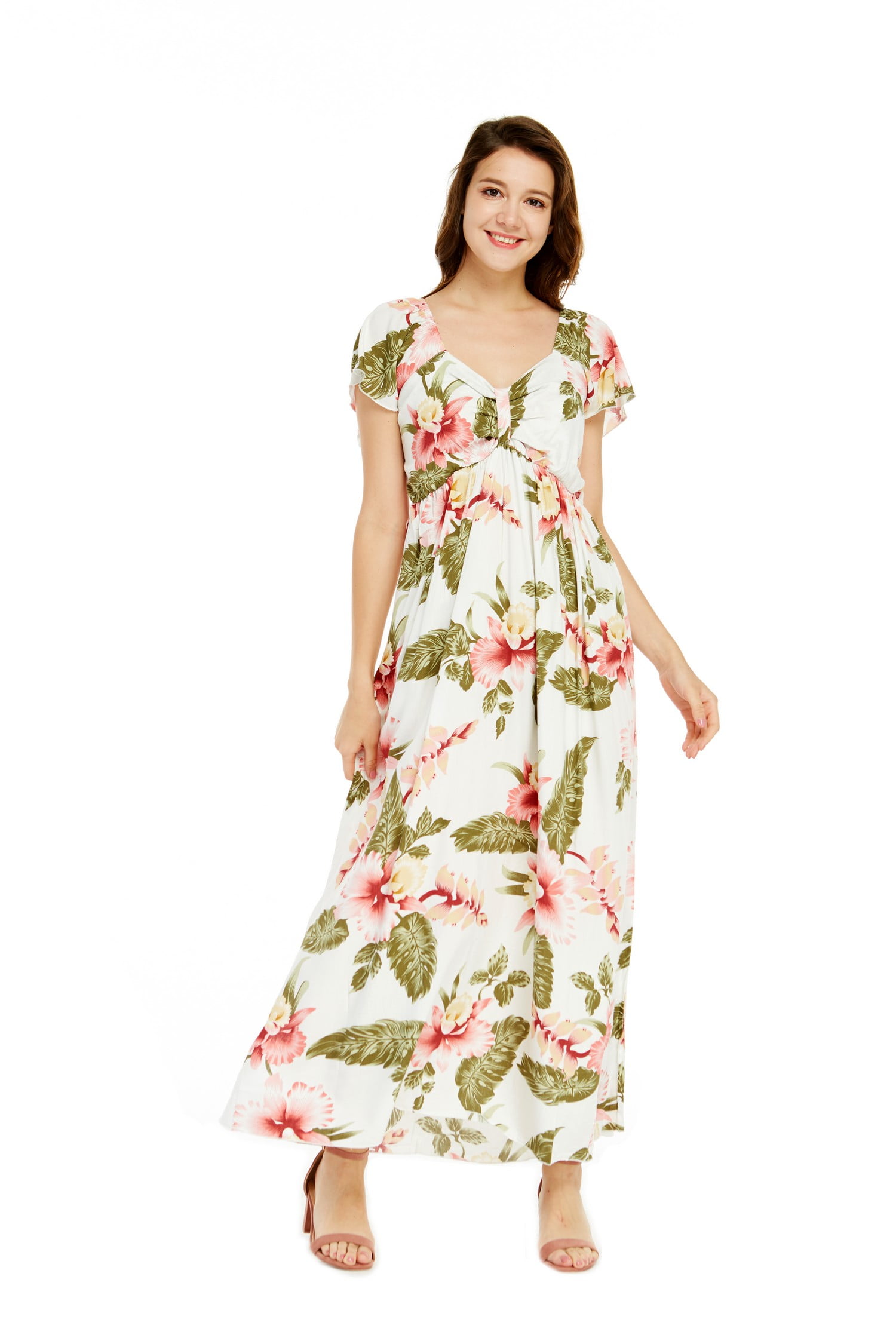 Hawaii Hangover - Women's Hawaiian Maxi Ruffle Sleeve Dress in Rafelsia Cream - Walmart.com 