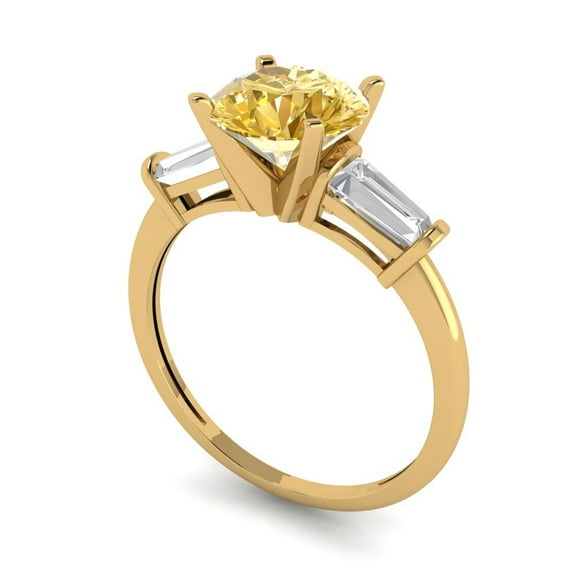 2 ct Round Cut Yellow Moissanite Three-Stone Engagement Ring for Women in 18K Yellow Gold