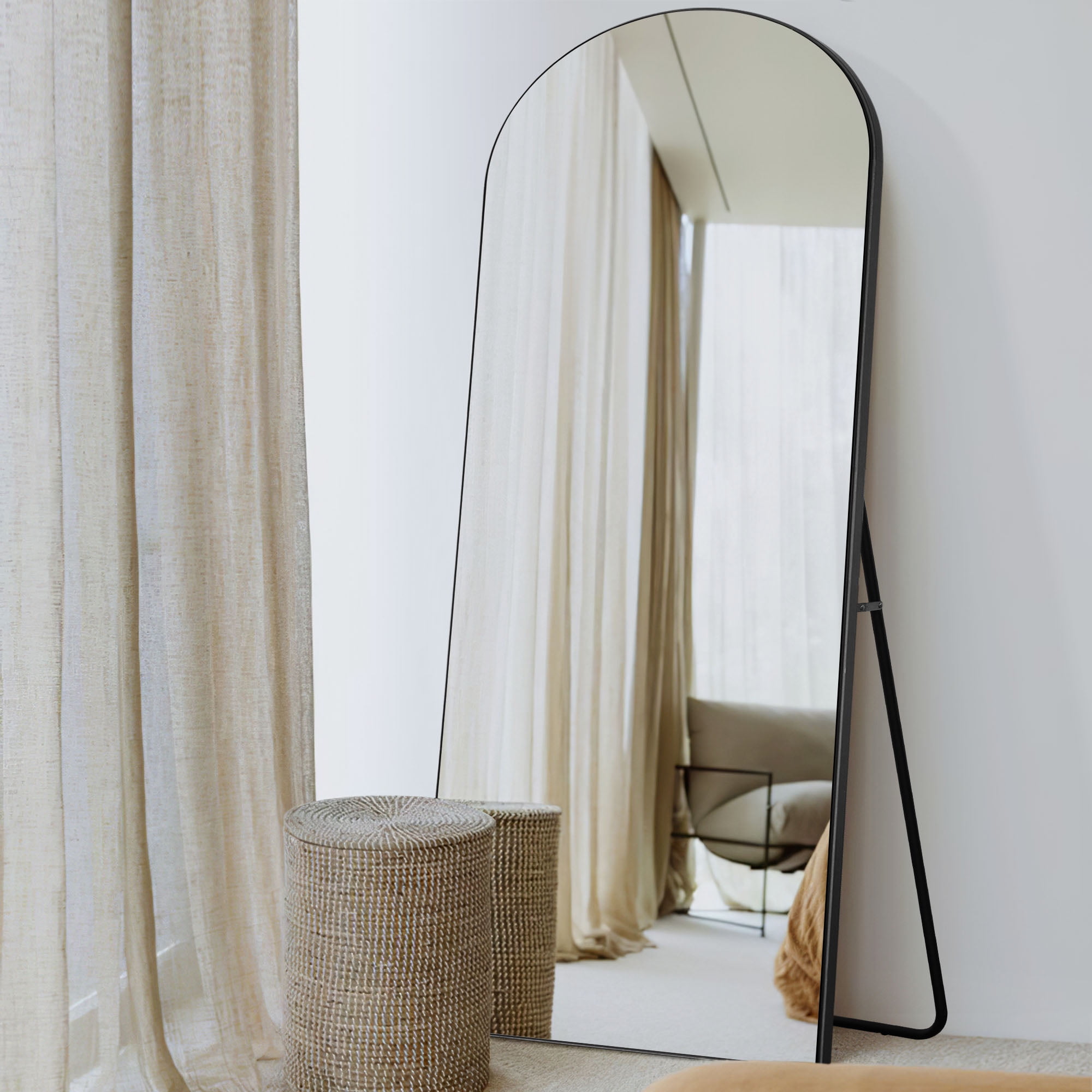 71"x28" Arched Aluminum Allou Frame Modern Full Length Mirror Floor Mirror,Black
