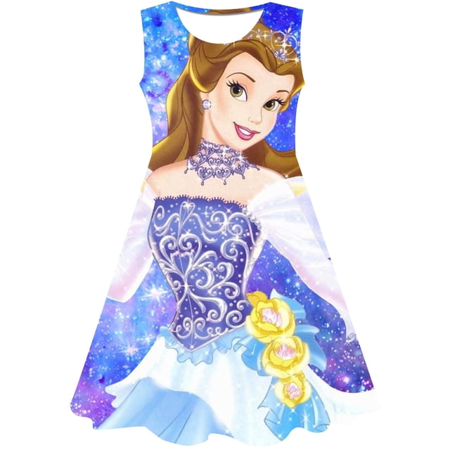 Cinderella Girls Dress New Children's Clothing Summer New Cartoon Rapunzel Belle Princess Dress Disney Series Casual Skirt 1-10Y4T Gao Jinjia LED