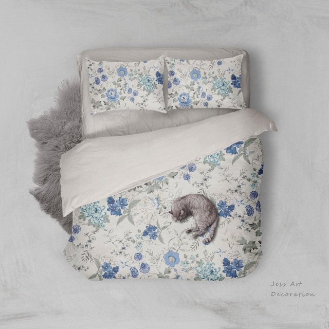 3D tonos azules, Floral Set Funda nórdica Funda nórdica ,Fundas de almohada