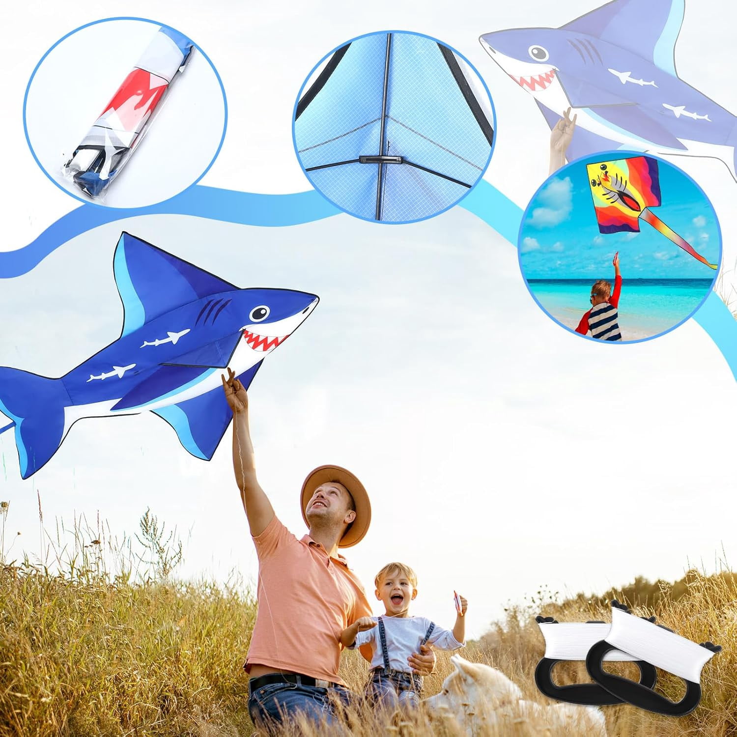 6 Pack Large Butterfly Dragonfly Owl Parrot Eagle Goldfish Kites for Kids and Adults, Easy to Fly Outdoor Beach Games and Activities Gift Set (Cute Style)