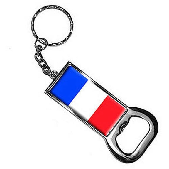 France Flag Keychain Key Chain Ring Bottle Bottlecap Opener