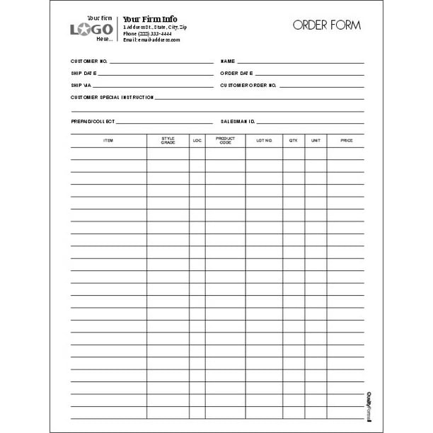 Multi Purpose Order Entry Form, Style 3
