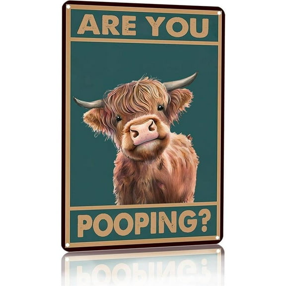 Vintage Highland Cow Chicken Are You Pooping Funny Tin Sign for Bathroom Decoration Toilet  Metal Wall Art Home Decor Gift Items 8x12 Inch