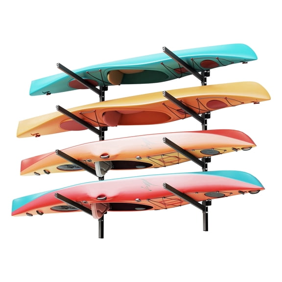 VEVOR Kayak Storage Rack for 4 Kayaks, Holds 300 lbs, Heavy Duty Adjustable Wall Mount Stand for Indoor Outdoor Garage Shed Dock, Storage Holder for Canoe, Small Boat, SUP, Surfboard & Paddleboard