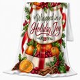 thumbnail image 2 of Holiday Joy Ribbon with Pomegranates, Warm Realistic Style for Holiday Lovers, Cozy Citrus Pine Scene, Flannel Blanket for Living Room and Kitchen, Christmas Gift and Traditional Home Decor, 2 of 9