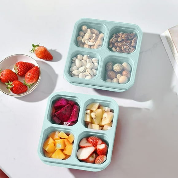 Meitianfacai 2 PC Snack Containers, 4 Compartments Bento Snack Box, Reusable Meal Prep Lunch Containers Divided Food Storage Containers for School Work Travel