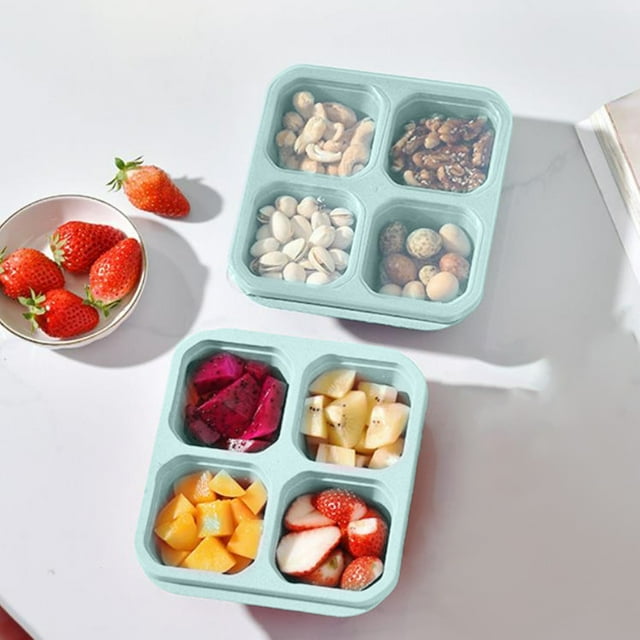 Rwvbm 2-Pack Reusable 4-Compartment Bento Box Plastic Lunch Containers for & Adults Meal Prep Food Storage School,Work,Travel 6.5x6.1x2.17 Inches Blue,Green,Beige