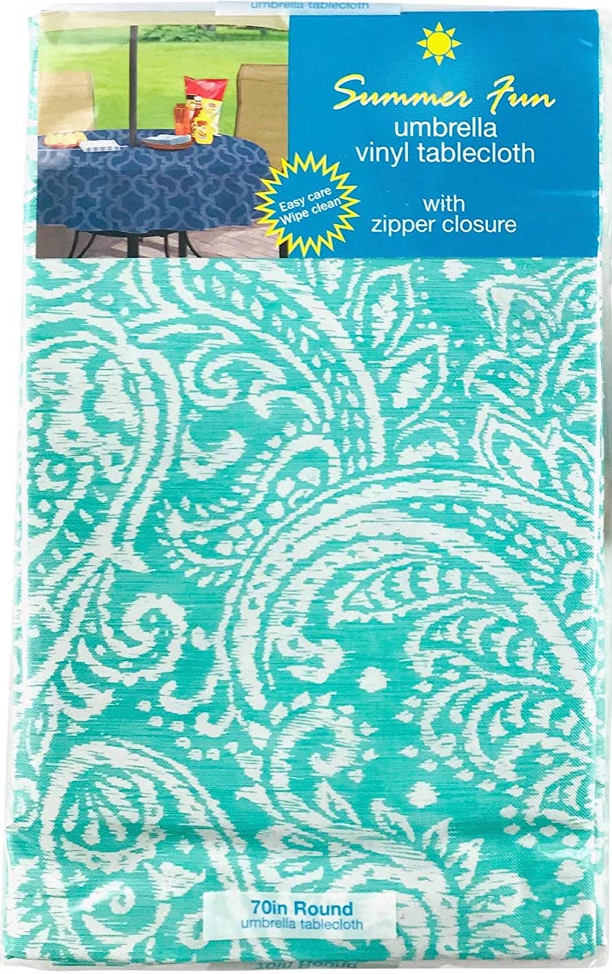 Elrene Summer Vinyl Tablecloths Umbrella Hole with Zipper 52" x 70