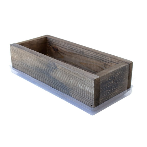 Reclaimed Barnwood Style Planter Box - Rich Brown - Rustic Look - Flower, Herb & House Plant Garden Barn Wood Windowsill Planter With Drip Tray