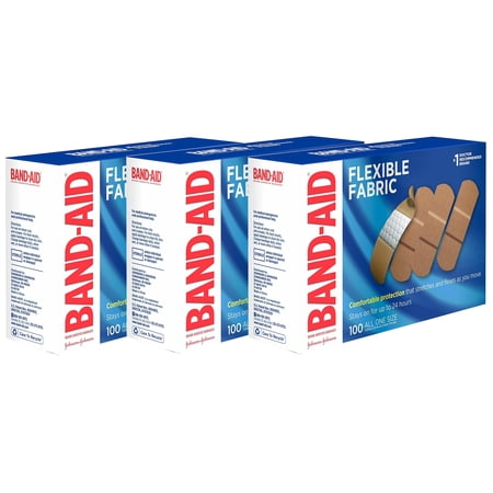 Band Aid Flexible Fabric Adhesive Bandages Absorbent Pads, 100ct, 3-pack