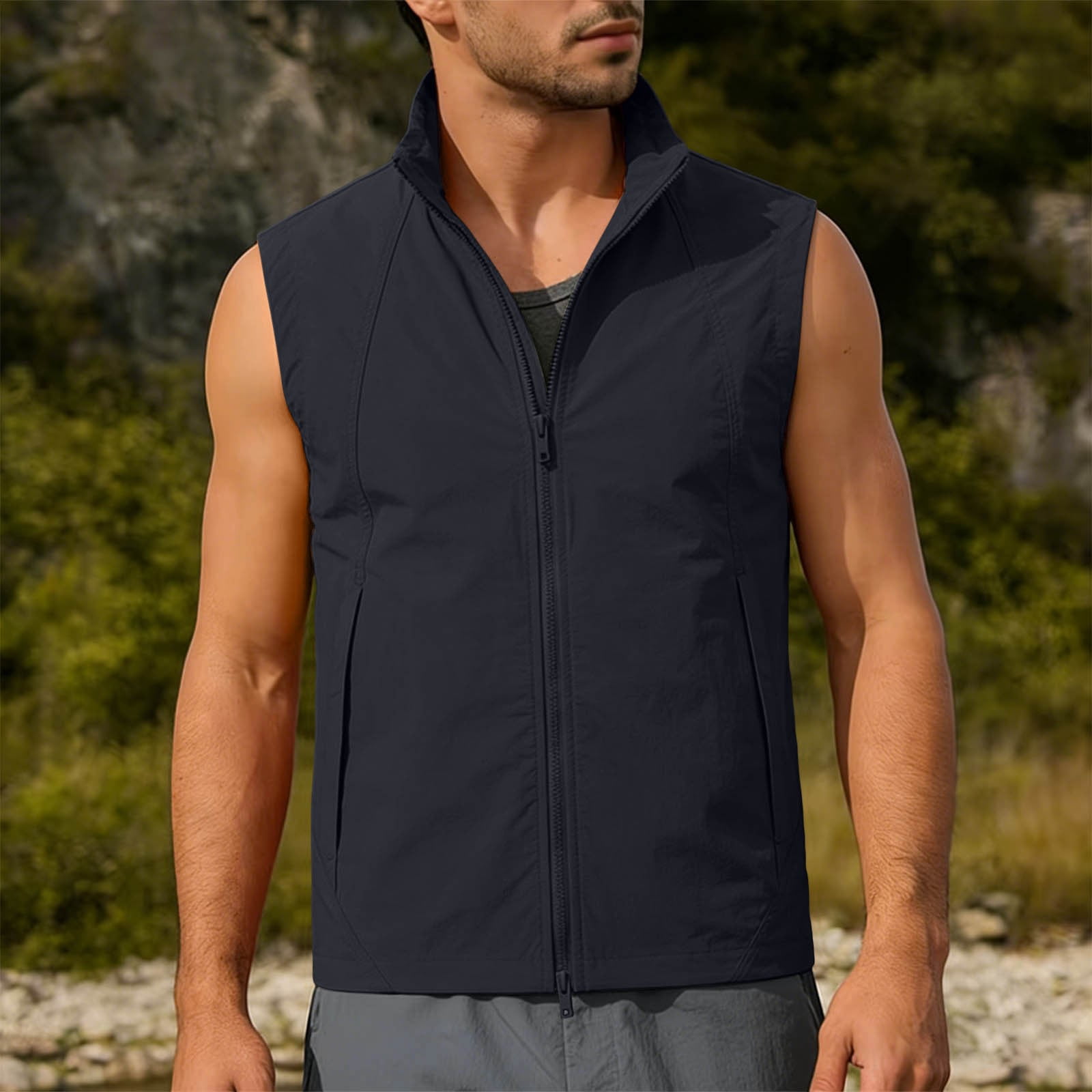 FRSASU Men's Outerwear Windproof Lightweight Softshell Vests Sports Sleeveless Jacket for Golf Hiking Fishing Running Black