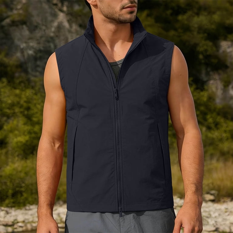 Men's Solid Color Sleeveless Vest Jacket Nylon Spandex Stand Up