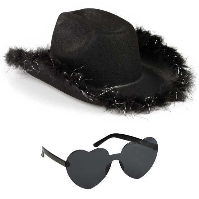 Sombrero de vaquero y gafas Funcredible Black para niñas y mujeres