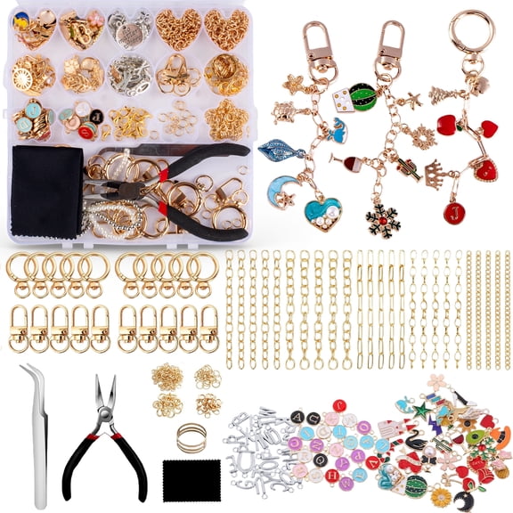 325Pcs Charms Lip Gloss Keychain Making Kit,DIY Craft Supplies with 20 Keychain Clips 25 Extender Chain 118 Charms Jewelry Plier, Jewelry Making Kit for Custom Keychains, Bags, Gifts