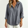thumbnail image 5 of Women's Long Sleeve Hooded Shirt Tunic Tops Textured Drawstring Hood Half Button Placket Loose Daily Shirts Gray S, 5 of 5