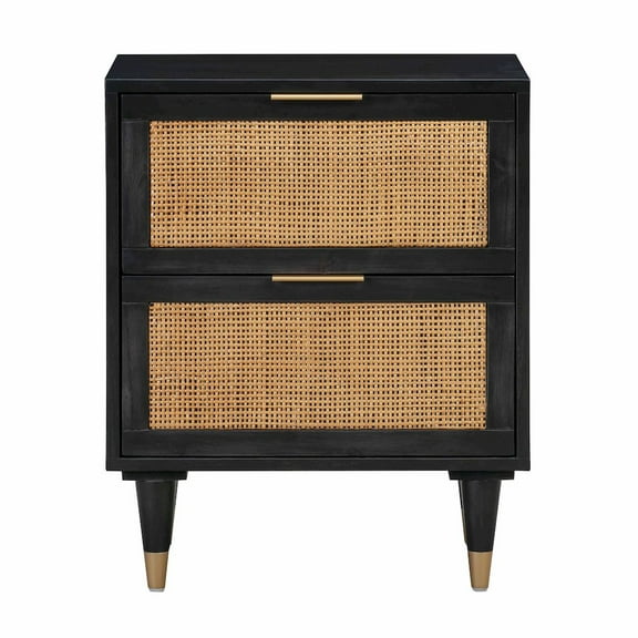 TOV Furniture Sierra Noir Nightstand with Rattan Accents