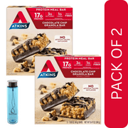 2 Pack Of Atkins Protein-Rich Meal Bar, Chocolate Chip Granola, Keto Friendly, 5 Count, With Blue Water Bottle By Value Nest