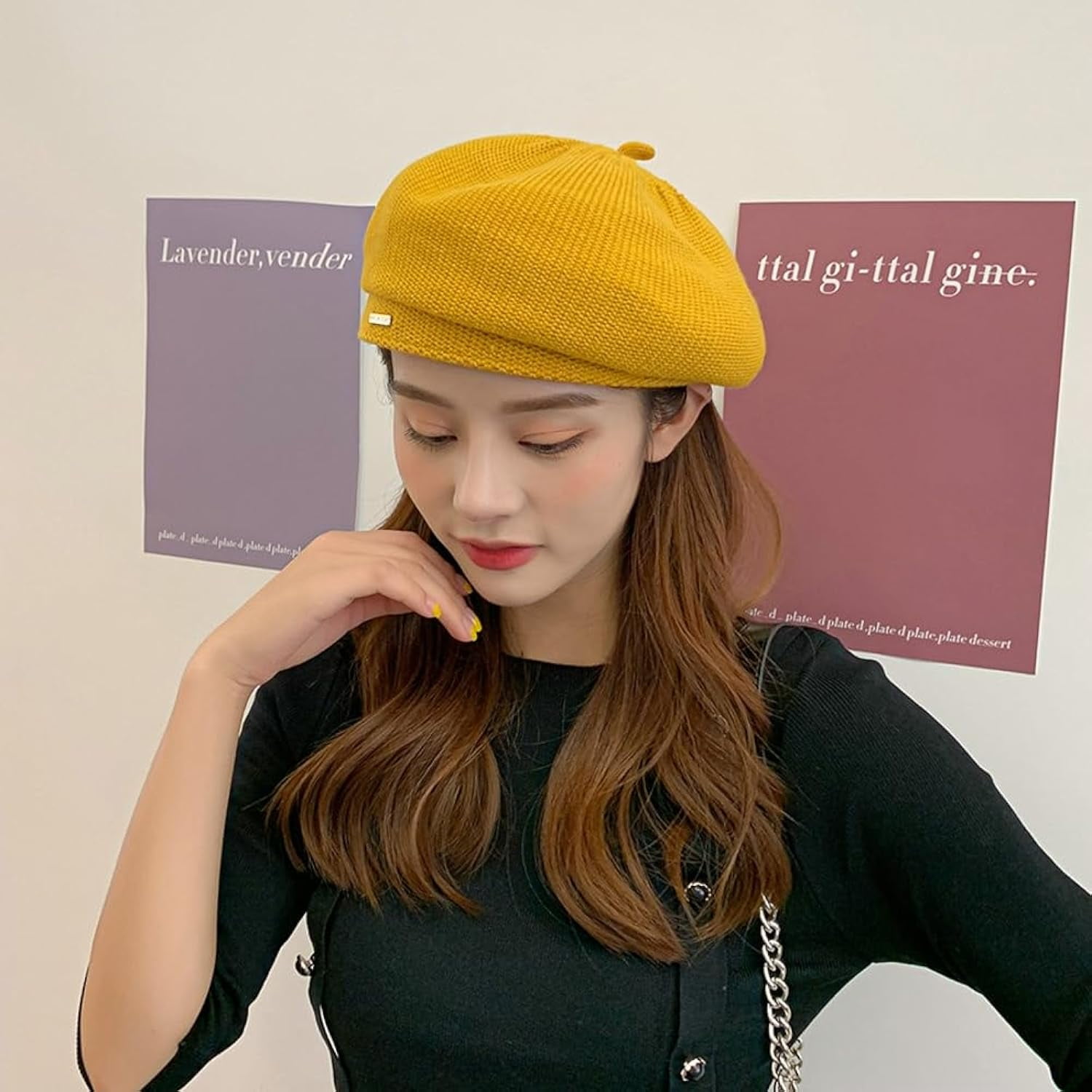 Béret Femme Tricoté – Flat Cap Léger Et Respirant, Taille Unique, Noir