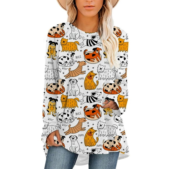 CLOOCL Women Plus Size Blouse Animal Funny Dog 3D Print Fall Long Sleeve Casual Tops