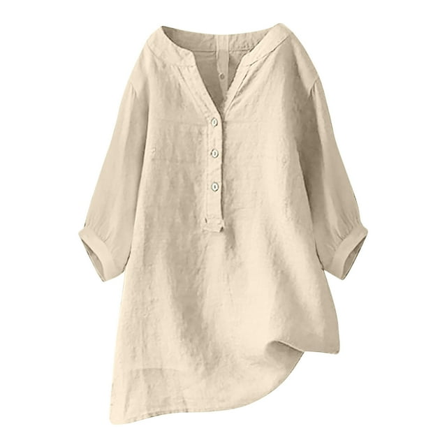 asjyhkr Plus Size Womens Summer T Shirts Linen Loose Tunic Tops Solid Color Casual Lightweight Tees Blouses