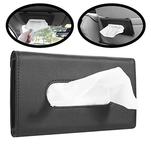 Car Auto Tissue Holder Clip Tan Leather Wallet & 3 Packs Paper Refills 