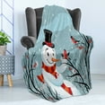 thumbnail image 4 of Christmas Soft Flannel Fleece Throw Blanket, Snowy Winter Tree Branches Berries Bullfinch Birds Snowman Hat, Cozy Plush for Indoor and Outdoor Use, 70" x 90", Almond Green Orange, by Ambesonne, 4 of 5