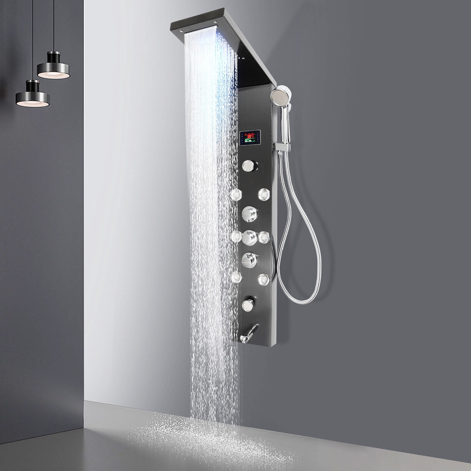 Shower Panel Tower System Stainless Steel Rain Massage Full Body Shower System Hydroelectricity Display w/Jets
