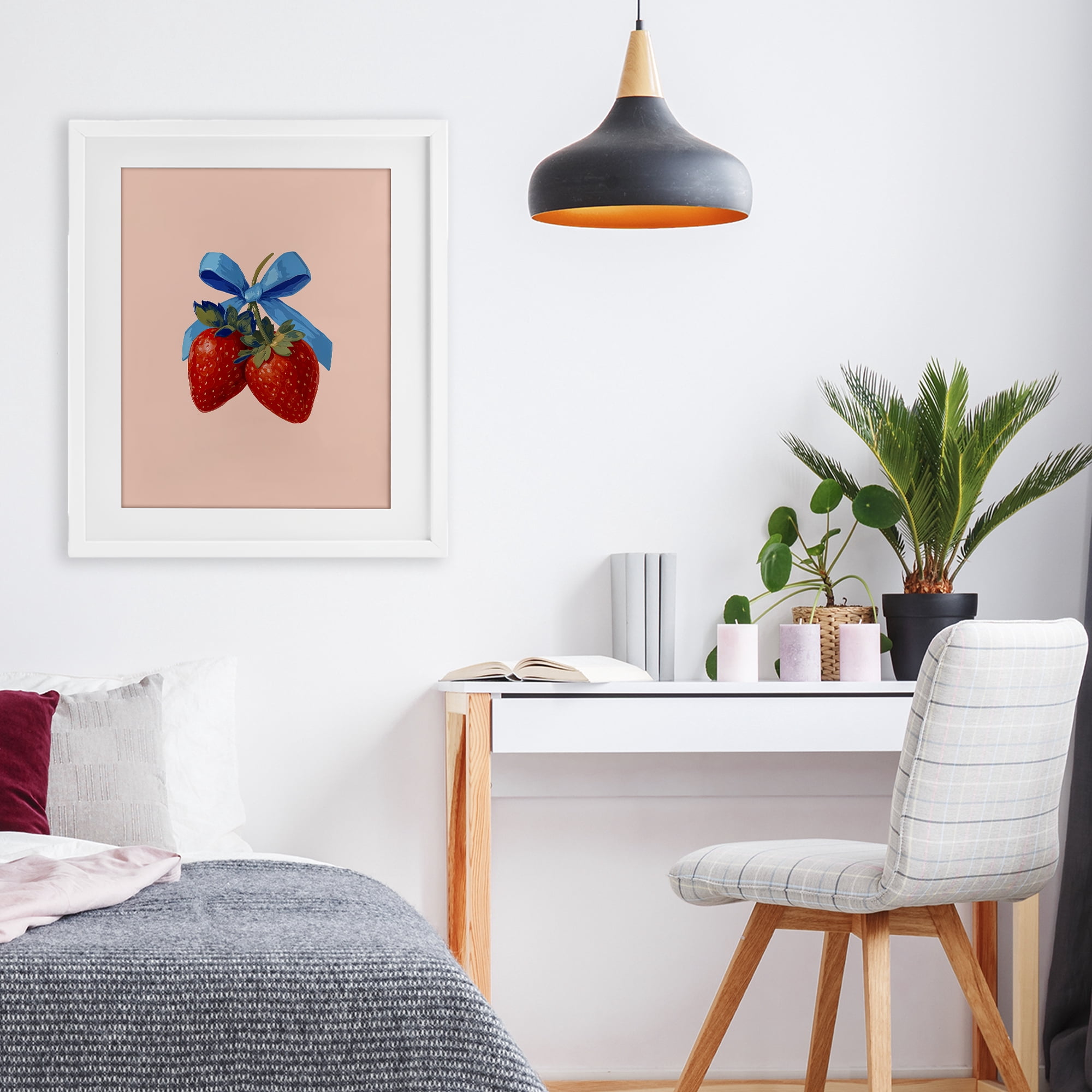 Stupell Industries Strawberry Pair with Blue Bow White Framed Print Under Glass, design by Imagine It Images